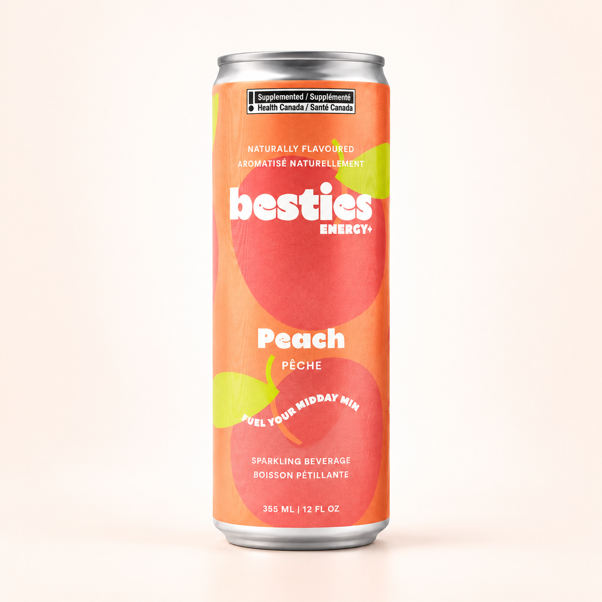 Besties Energy+ Peach sparkling energy drink can